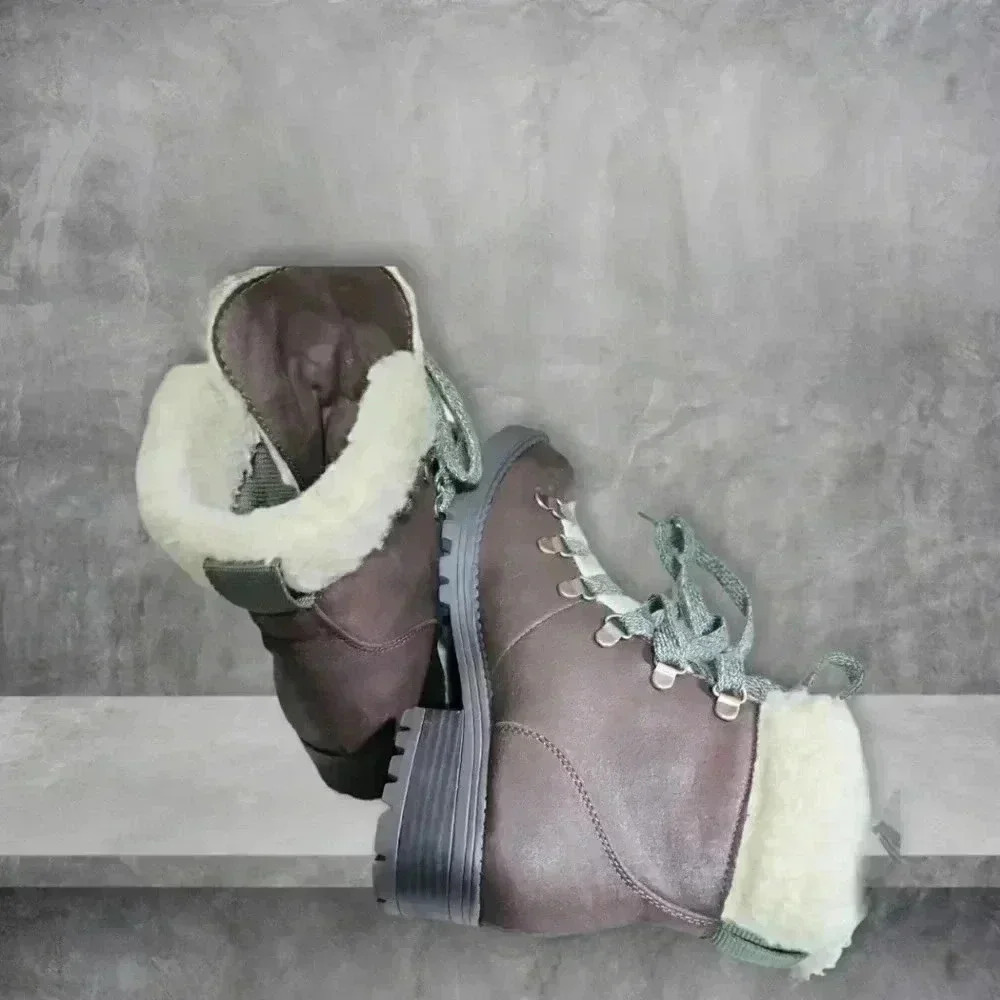 Madden Girl Brown Multi Bunt Faux Fur Cuff Lace Boots/Booties. Size 7.5 - Picture 4 of 10